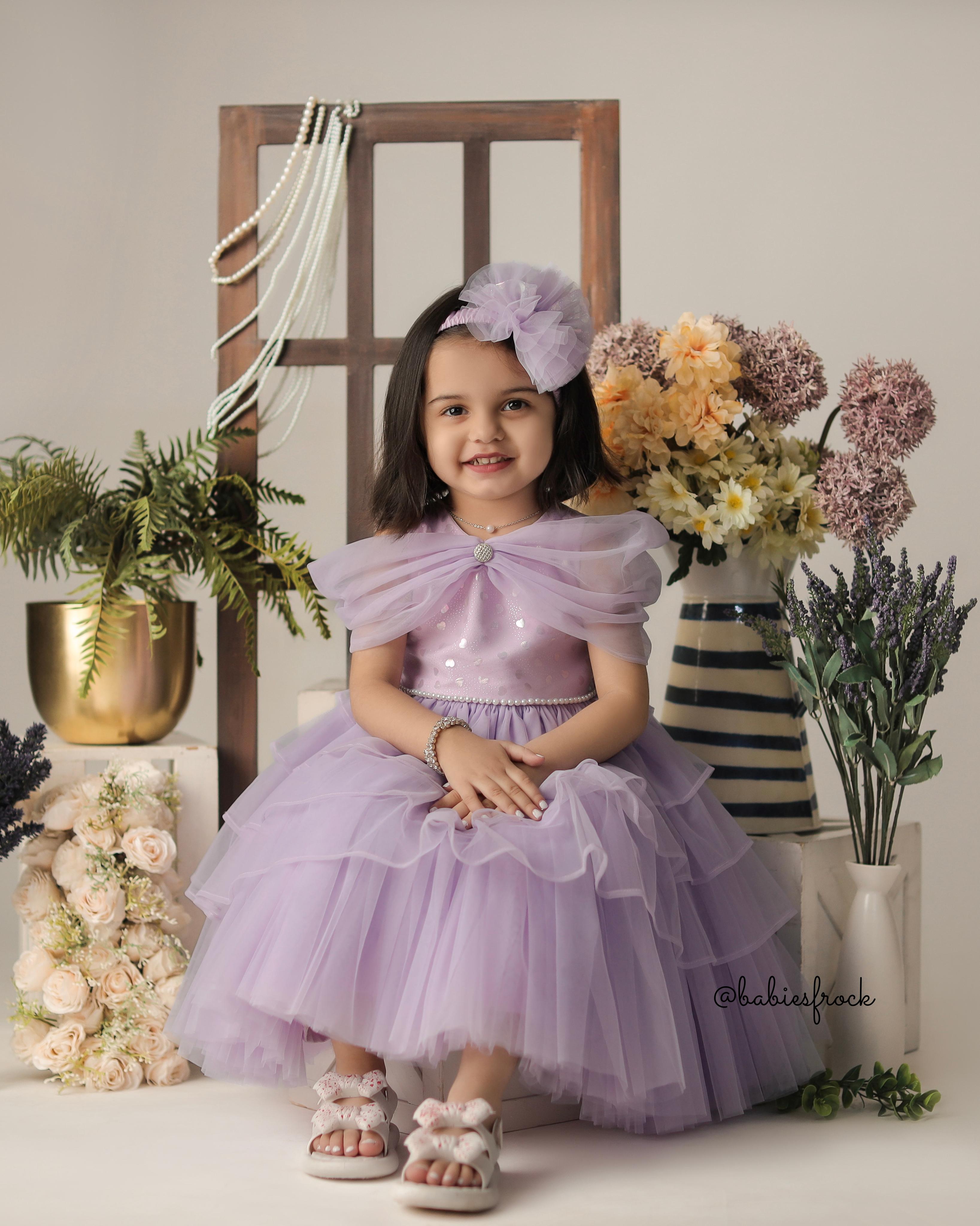 Enchanting Lilac Dream Fluffy Baby Girl Gown - Main Image