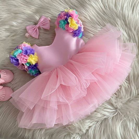 Multi-colour flower baby dress