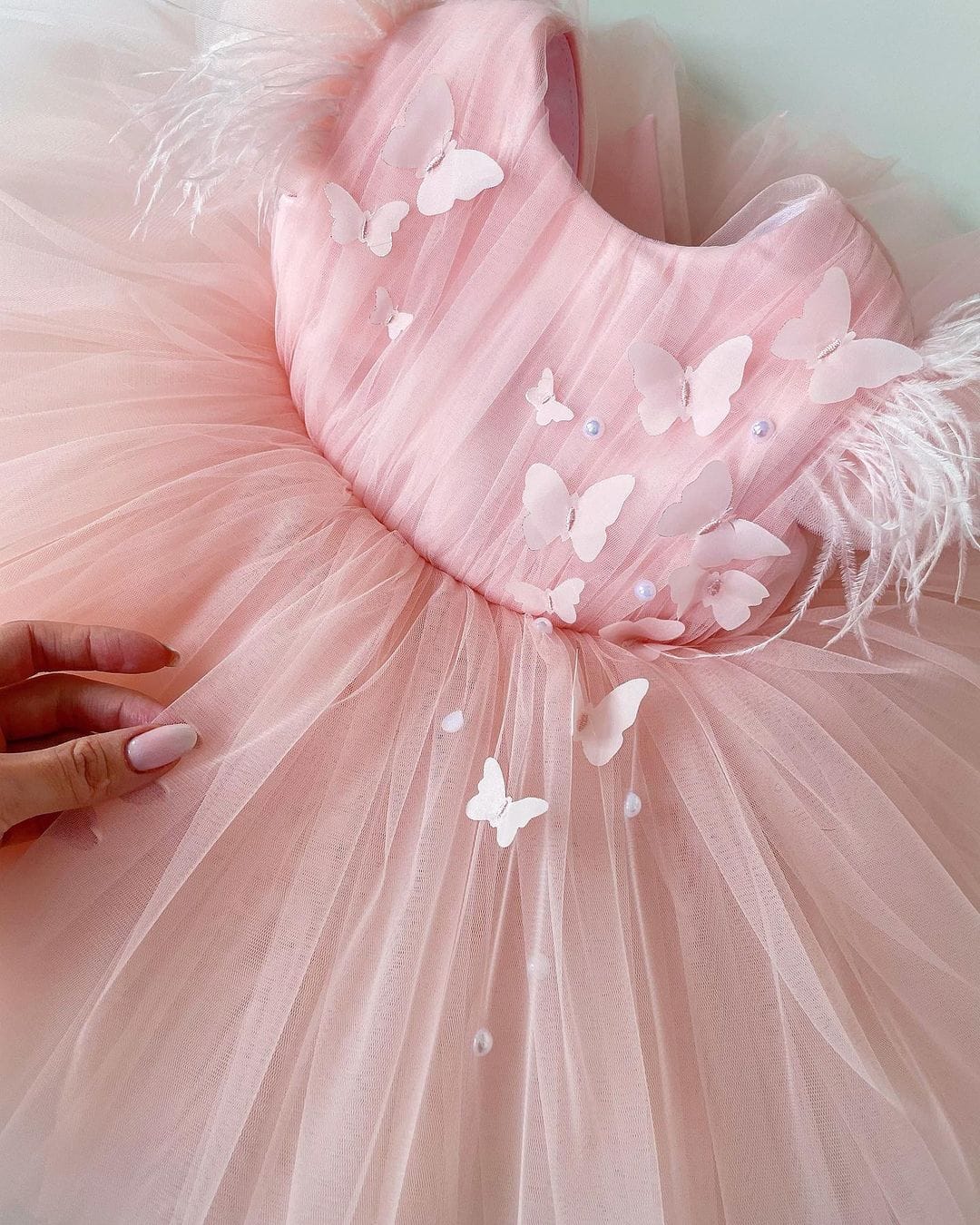 Feminine Pink Feather Sleeve Dress