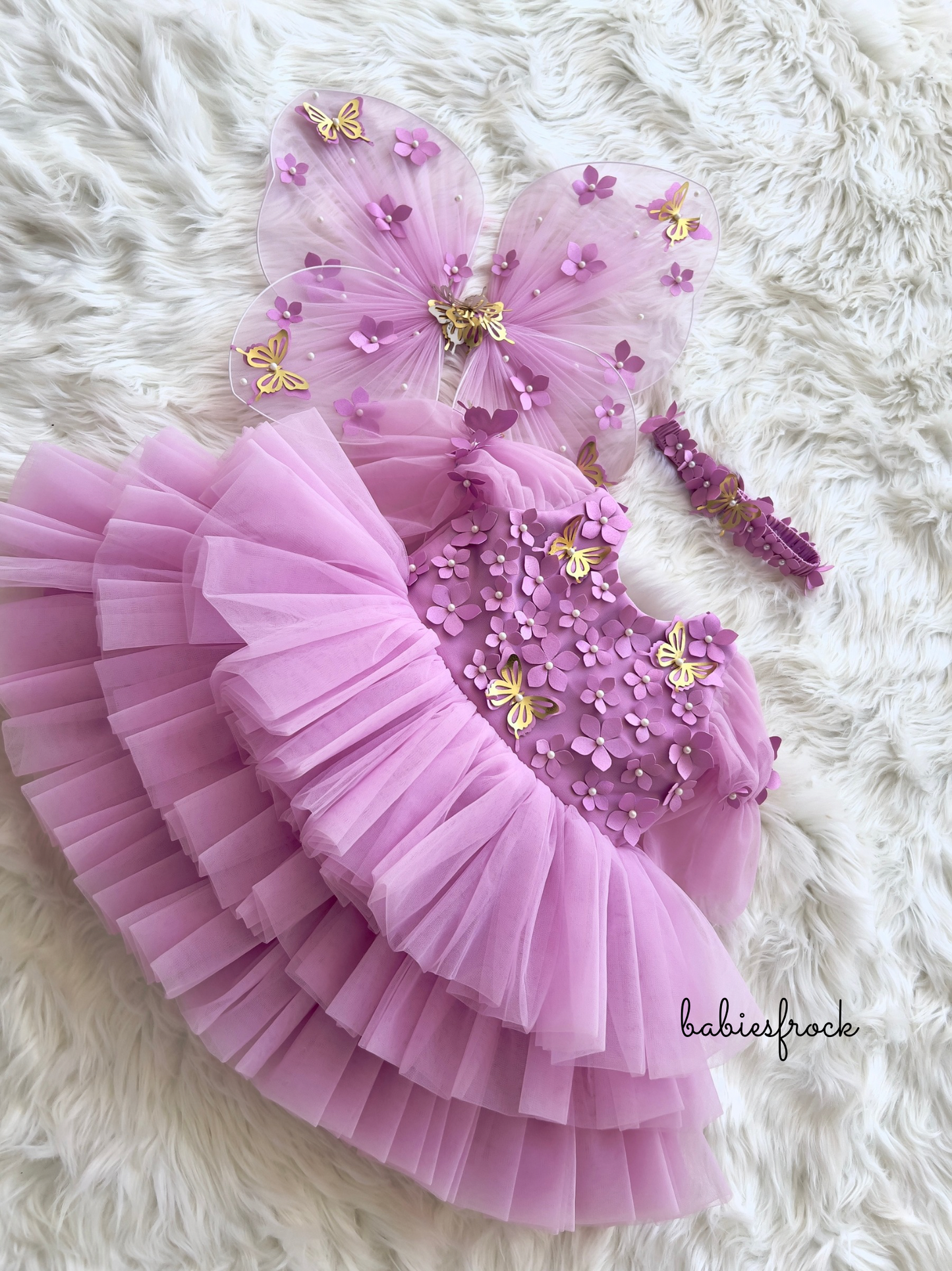 Layered Lilac Tulle Dress with Butterfly