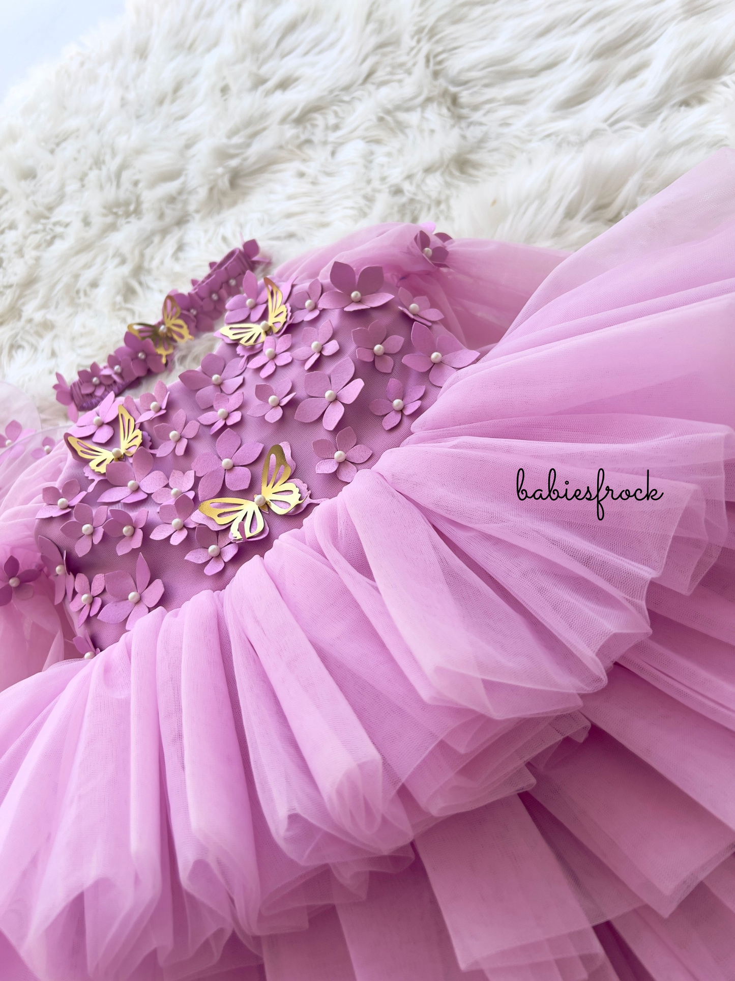 Layered Lilac Tulle Dress with Butterfly