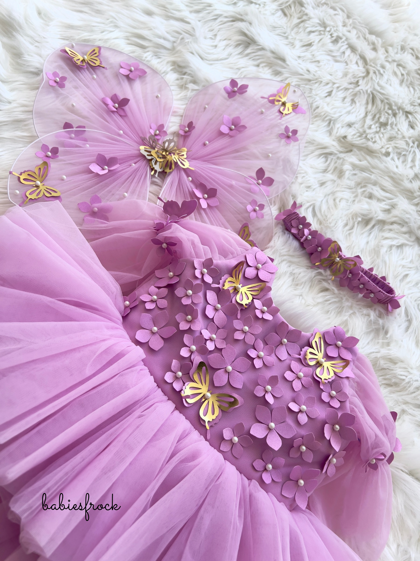 Layered Lilac Tulle Dress with Butterfly