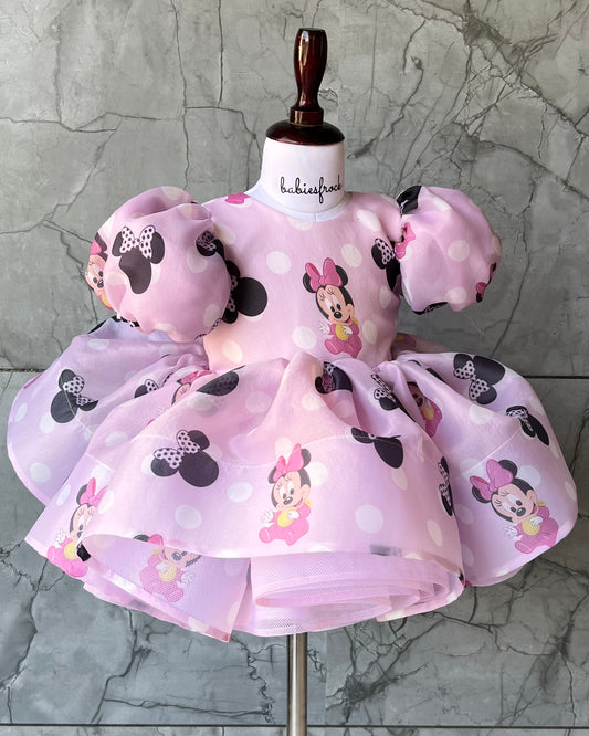 Pink Minnie Wonderland Baby Frock