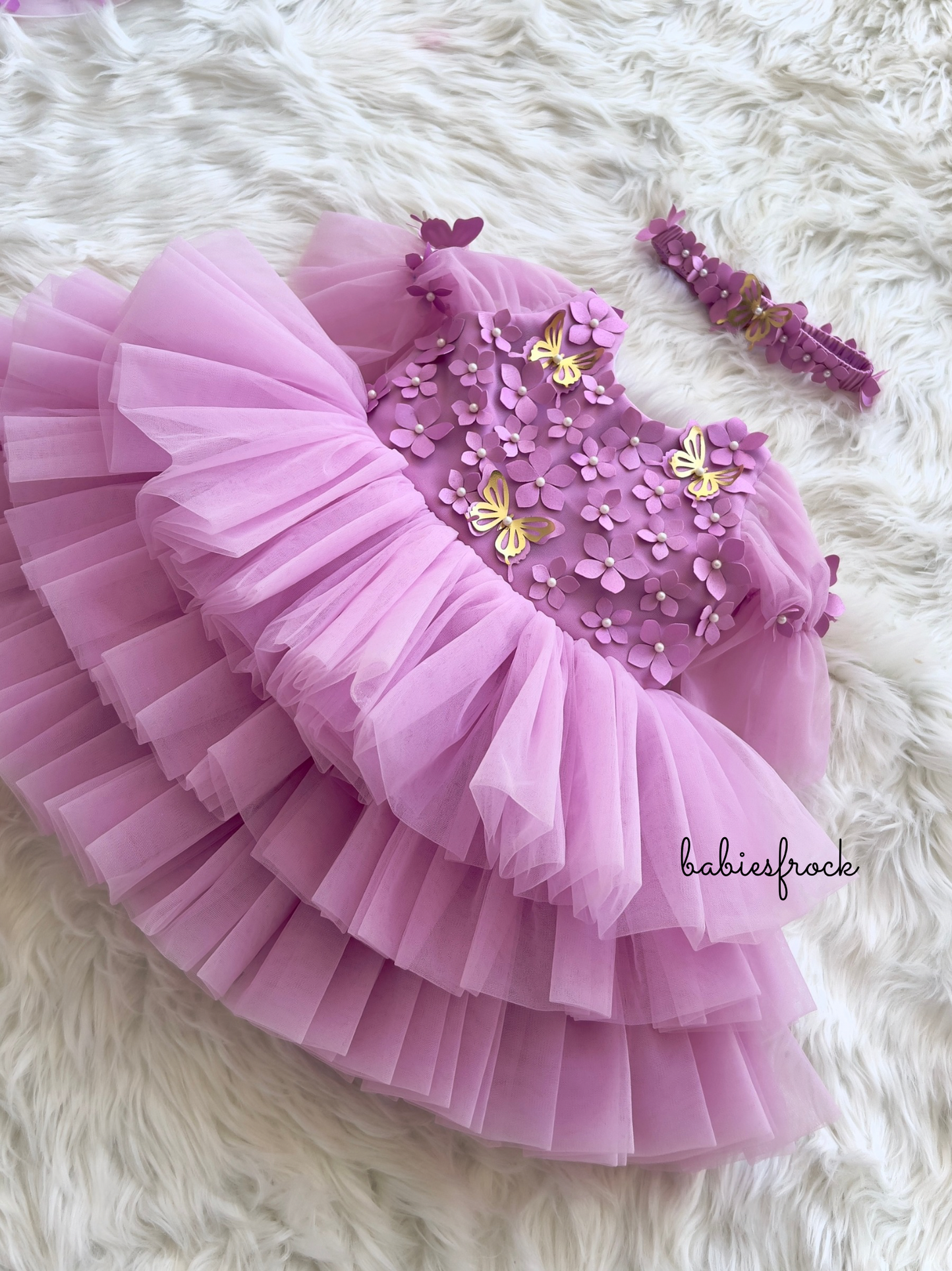 Layered Lilac Tulle Dress with Butterfly