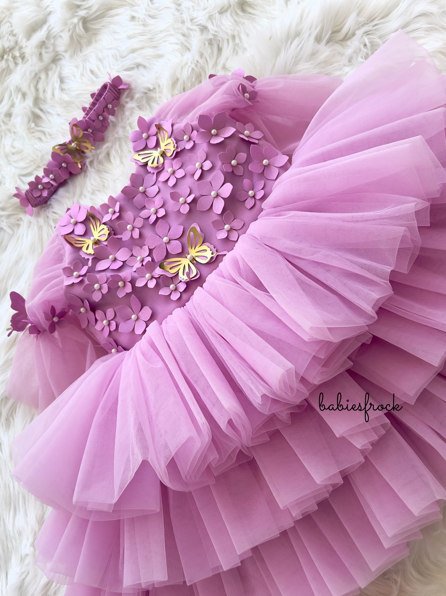 Layered Lilac Tulle Dress with Butterfly