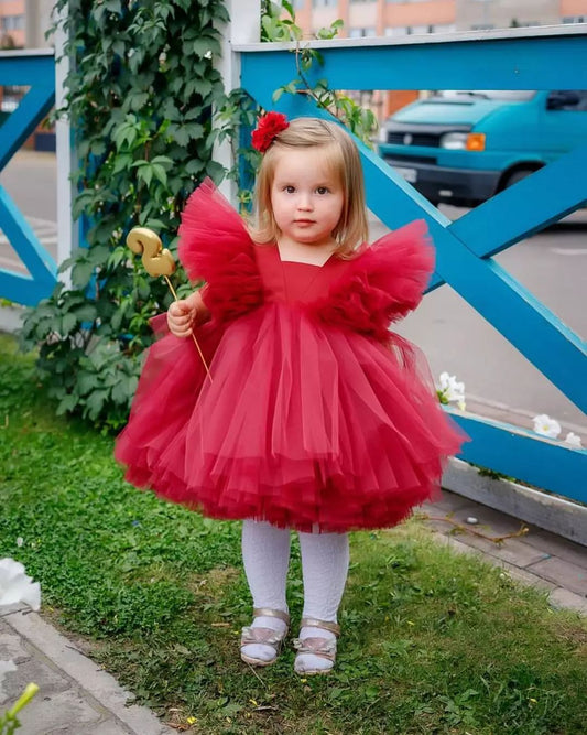 Red Princess Party Tulle Dress with Bow