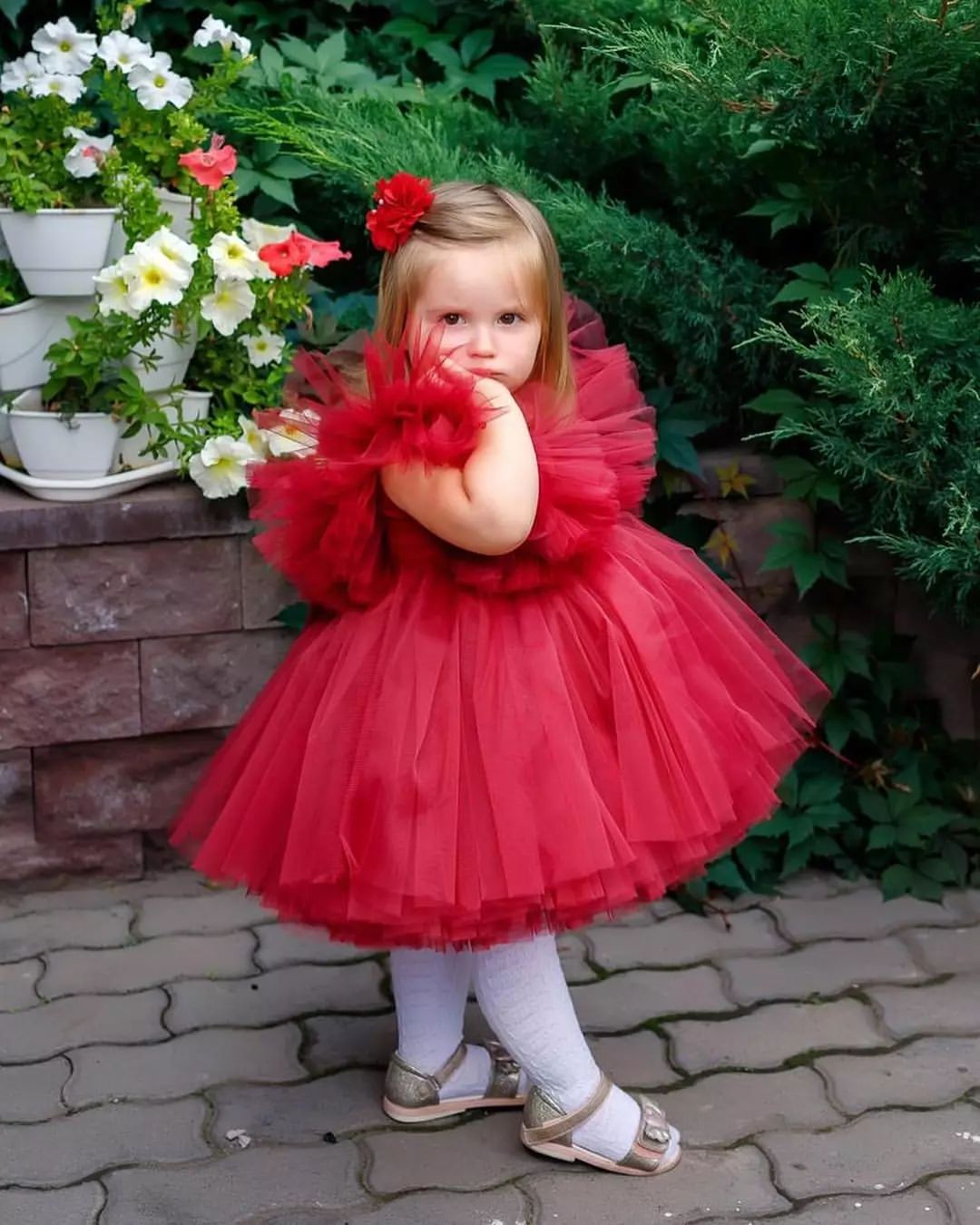 Red Princess Party Tulle Dress with Bow