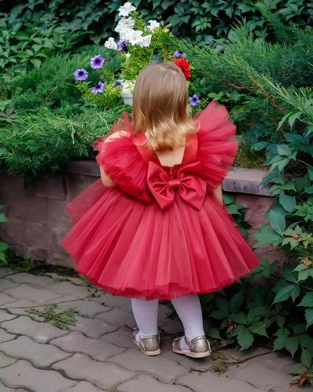 Red Princess Party Tulle Dress with Bow