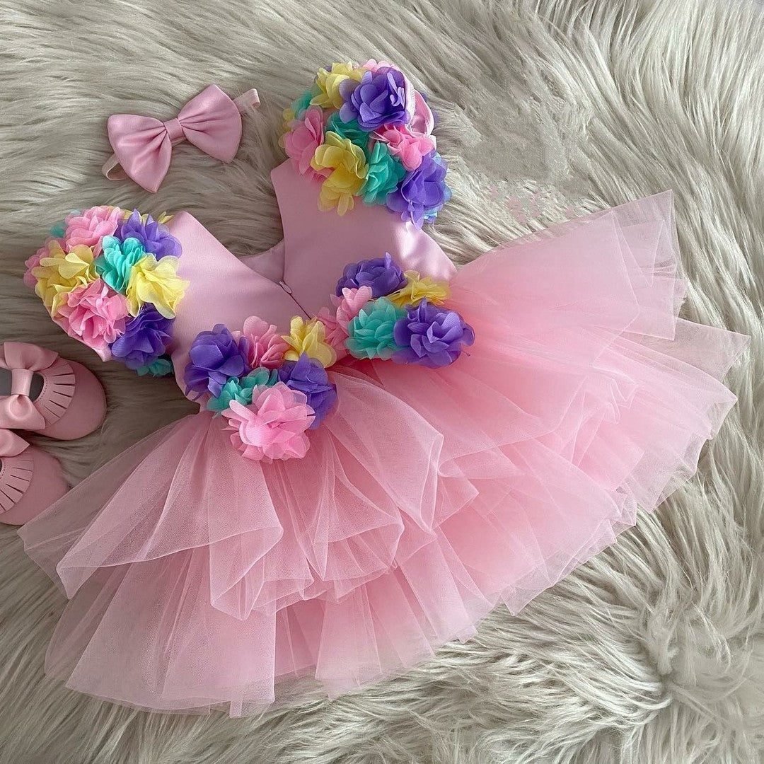 Multi-colour flower baby dress