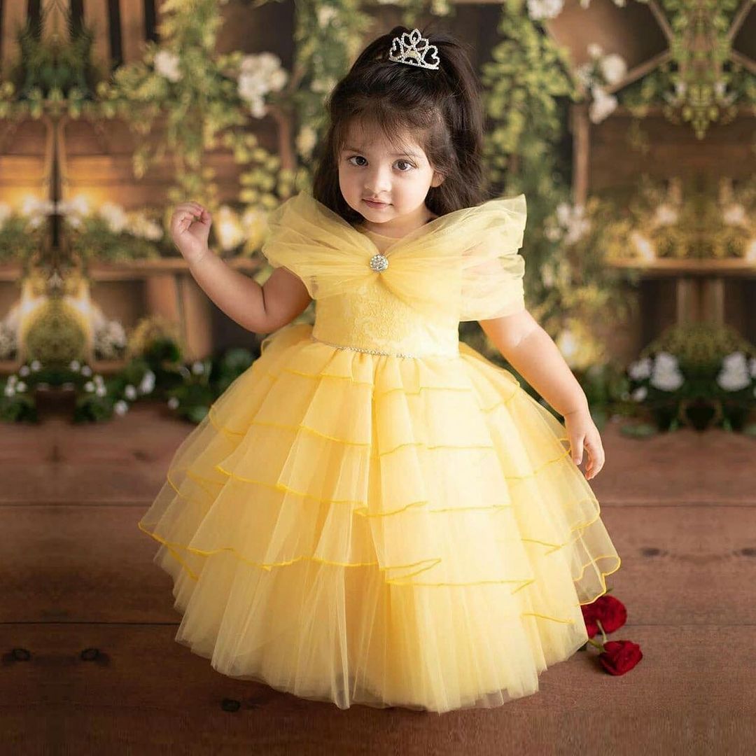 Glorious Yellow Layered Dress – babiesfrock