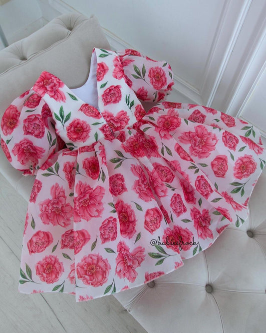 Rose Printed Organza Dress